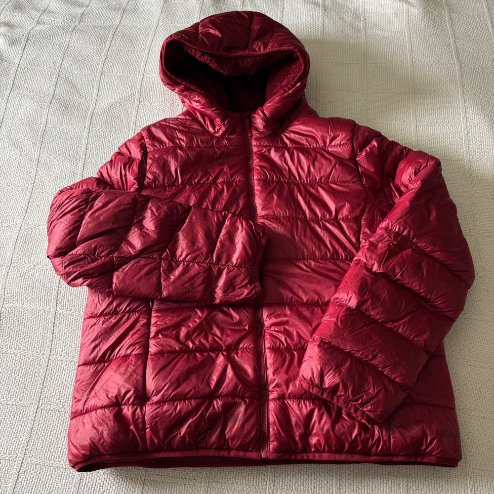 Women's XL TNA Aritzia The Little Fuzzy Puff Maroon Goose Down Lined Jacket
